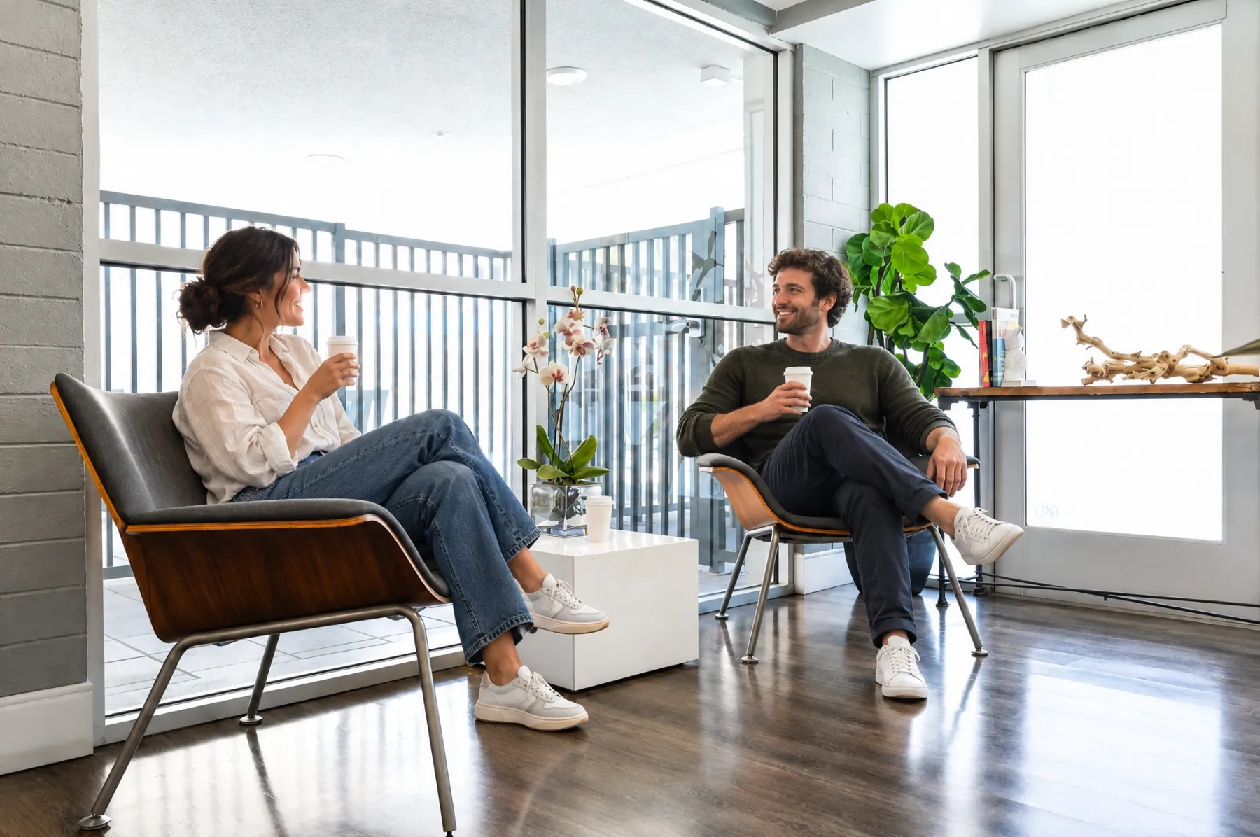 Guests with coffee in the lobby